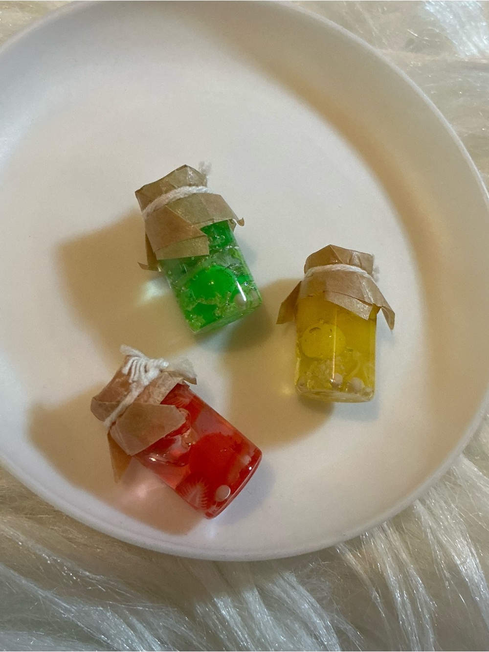 3pc miniature jarred fruit, lemon, lime, strawberries dollhouse accessories